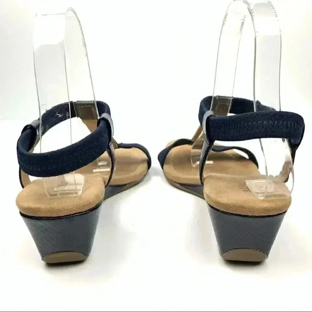 Alfani heels size 10 navy blue snakeskin print t-strap wedges coastalgranny